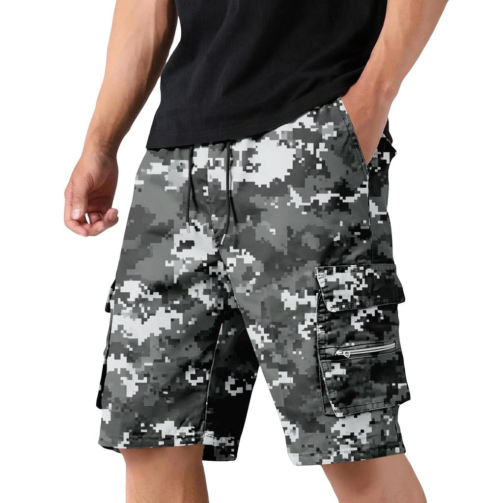 Men's Camouflage Cargo Shorts with Pockets and Drawstring Waist