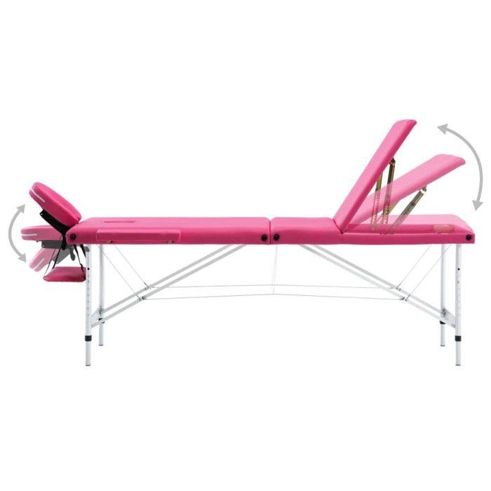 Table de massage pliable 3 zones Aluminium Rose