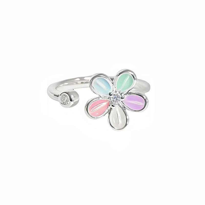 Emaille Dopaminblumenring Damen Süßes Nischen-Design Zeigefingerring Öffnung Verstellbarer Ring