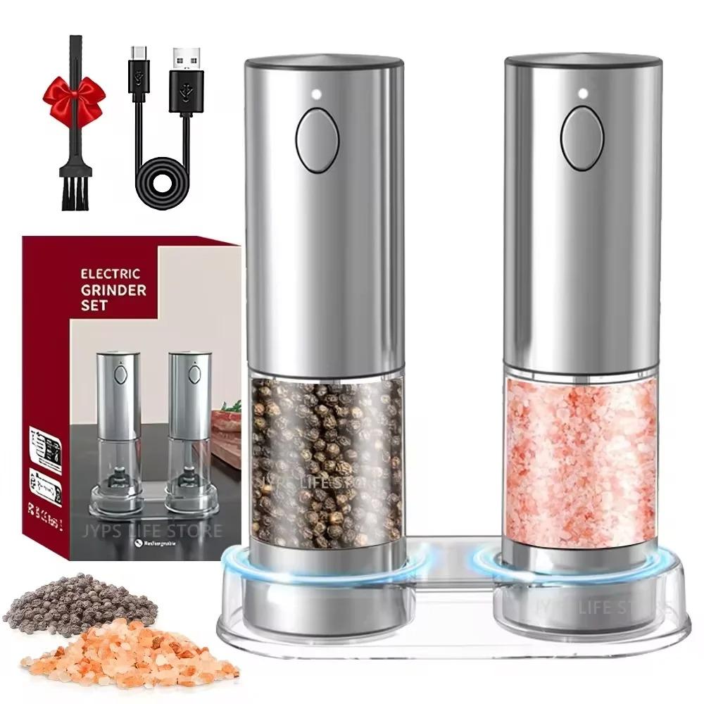 Molinillo de Pimienta Eléctrico Acero Inoxidable Molinillo de Sal y Pimienta Recargable por USB Grosor Ajustable Molinillo de Especias Herramienta de Cocina