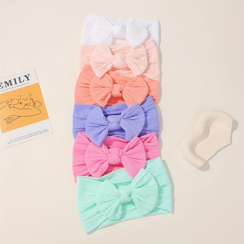 6/12pcs Lovely Cable Knit Baby Bows Headbands for Girls Elastic Knit Turban Hair Bands Soft Nylon Kids Headwear Hair Accessories