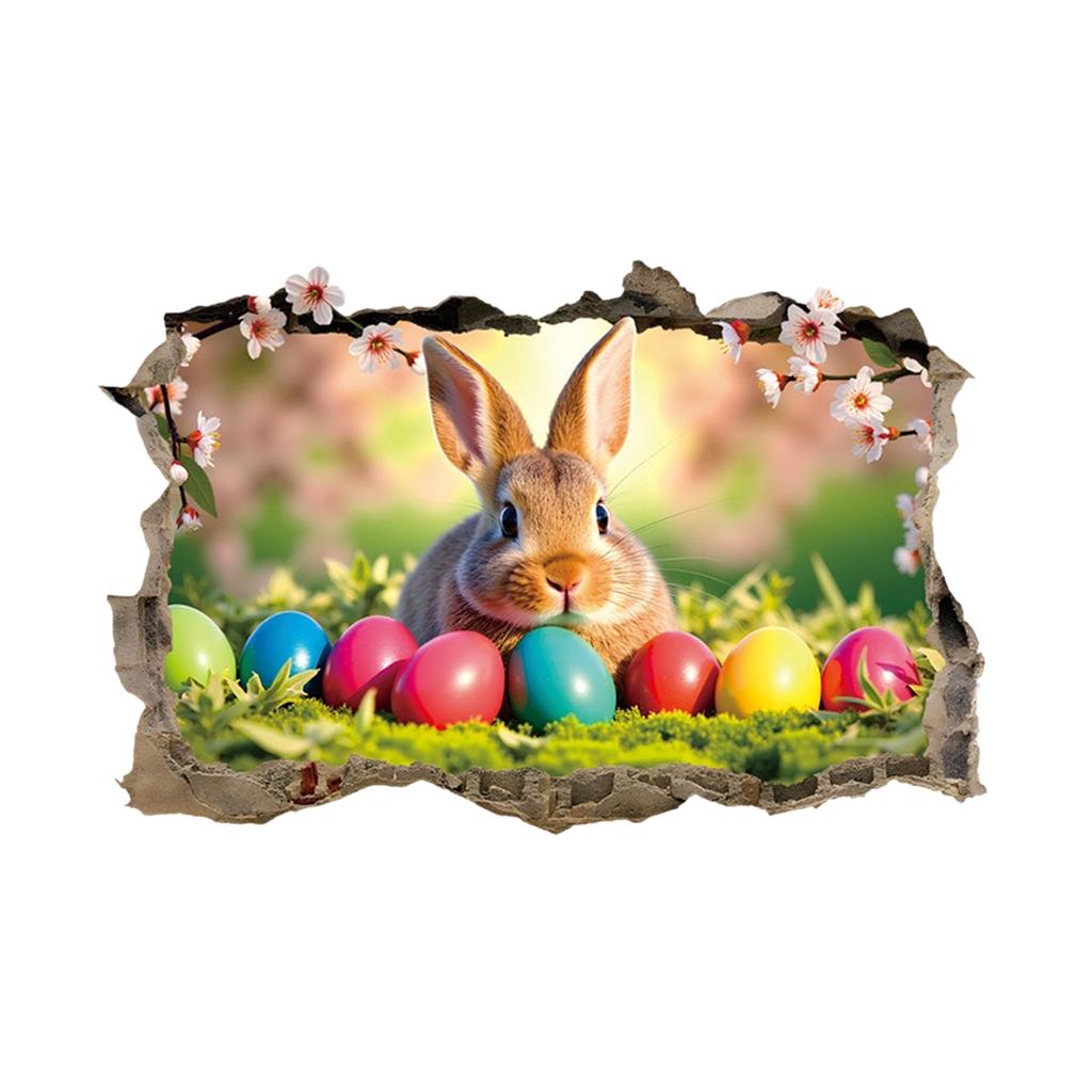Creative Easter Wall Stickers,Festive 3D Breakthrough Stickers Easter Bunny Decorative Wall Decals For Home Roomm Room Party