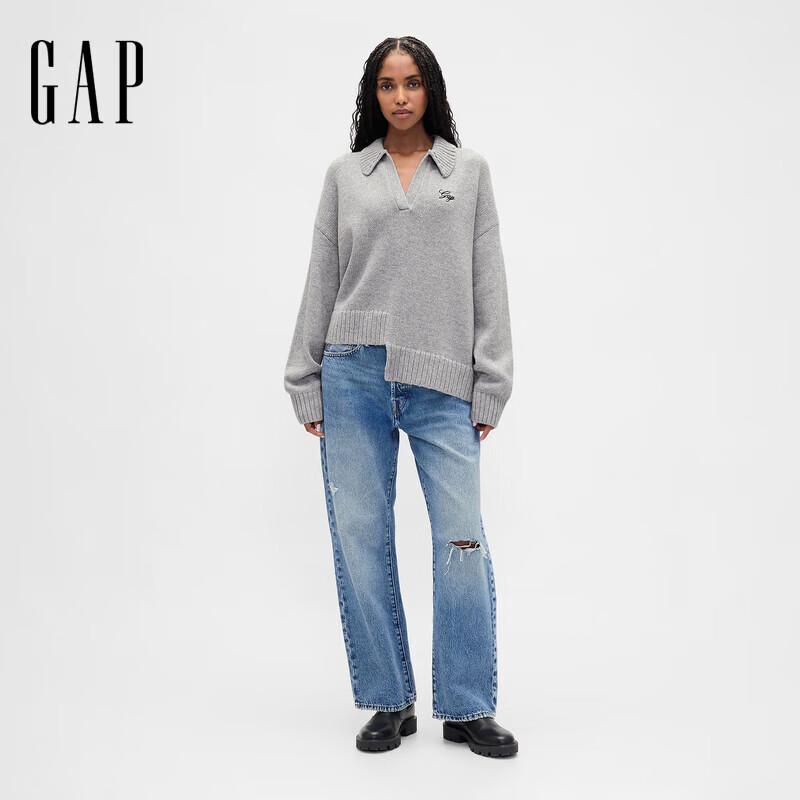 

Женский вязаный свитер GAP 2025 Зима с вышивкой логотипа, V-образным вырезом, свободного кроя, с длинным рукавом S