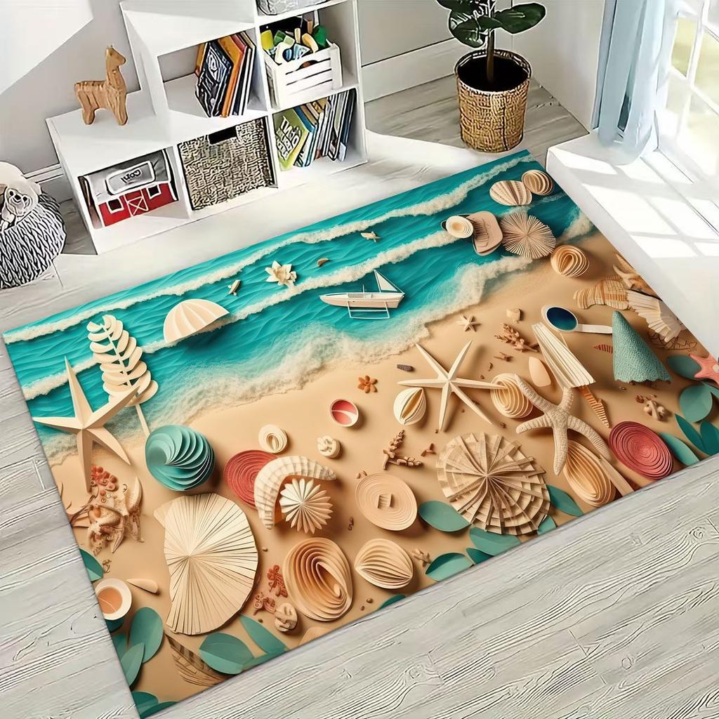 Dream Starfish Shell Tropical Beach Sea Star Art Rug for Bedroom Living Room Sofa Home Doormat Decor,Large Non-slip Floor Mat