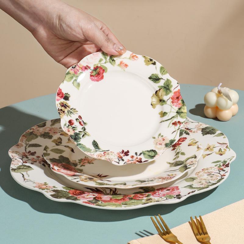 Creative European Camellia Multi-Layer Ceramic Fruit Plate Living Room Coffee Table Candy Plate Afternoon Tea Dim Sum Rack Cake Plate