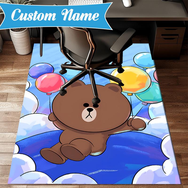Custom Name Brown Bear Celebration Rug for Living Room, Game Rooms, Office, Bedroom, Floor Mat Playful Design, fan gifts Christmas decor