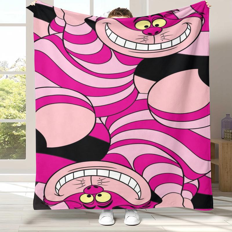 Alice In Wonderland Cartoon Cheshire Cat Flannel Blanket,Ultra Soft Warm Plush Throw for Home Bedroom Bed Sofa Cover Kid Gift