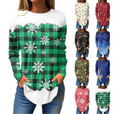 T-Shirts für Damen, Herbst, lässige Langarmshirts, Sweatshirt, Vintage-Grafikdruck, Top, Pullover, Weihnachten
