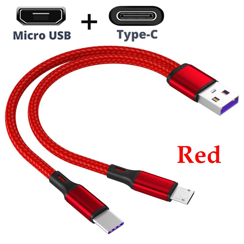 1m 2-in-1 Data Cable Type C Micro Fast Charging Cable Y Splitter 5A Fast Charging Cable for Samsung Huawei Xiaomi Wire Cords