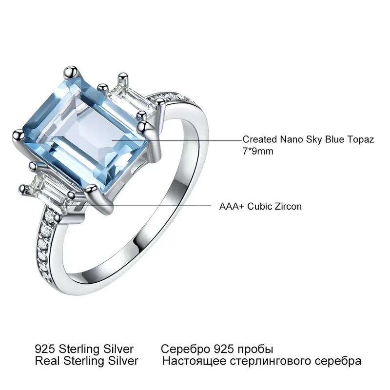 925 Sterling Silver Luxury Nano Sky Blue Topaz Gemstone Ring For Women Birthday Party Anniversary Fine Jewelry Gift Accessorie