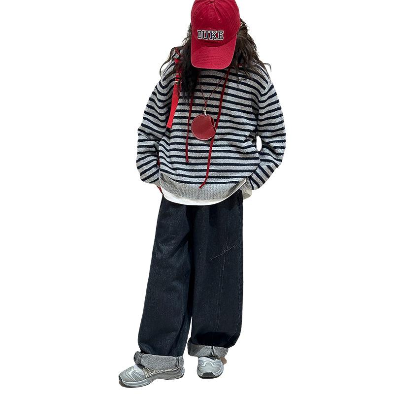 Mädchen Strickjacke mit Streifen und Kapuze für Frühling und Herbst 2025