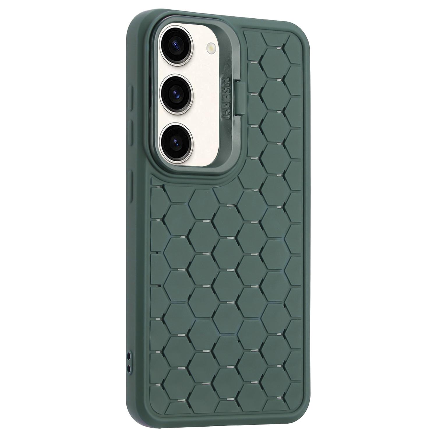 

For Samsung Galaxy S23 Magnetic Case Kickstand TPU Phone Cover Honeycomb Texture Heat Dissipation Army Green