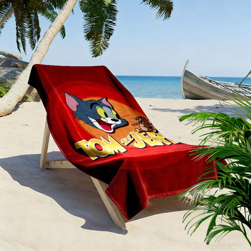 Classic Cartoon Duo: Tom Jerry beach towel Portable for travel beach Outdoor pool towel swim seaside beach printing Comfort Outdoor picnic beach mat