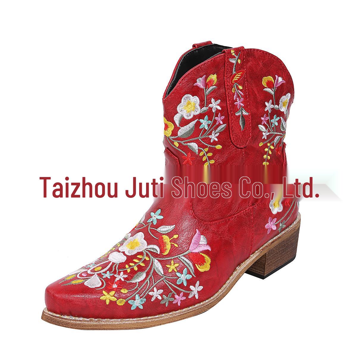 Women s Pointed Toe Embroidered Flower Boots - Autumn/Winter 2021 Collection 38