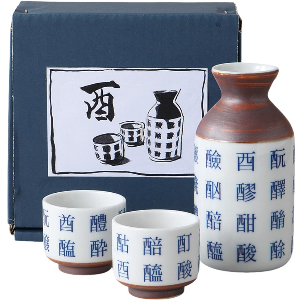 Sake Tokkuri and Ochoko Mino Made in Diameter 6cm x Height Rooster Ale-net Set (sake bottle) (sake cups) - Porcelain, Ware, Japan, 12cm, Design.