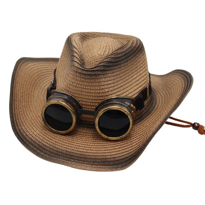 Western Cowboy Straw Hat Glasses Decorative Visor Ethnic Style Jazz Hat Prairie Knight Hat
