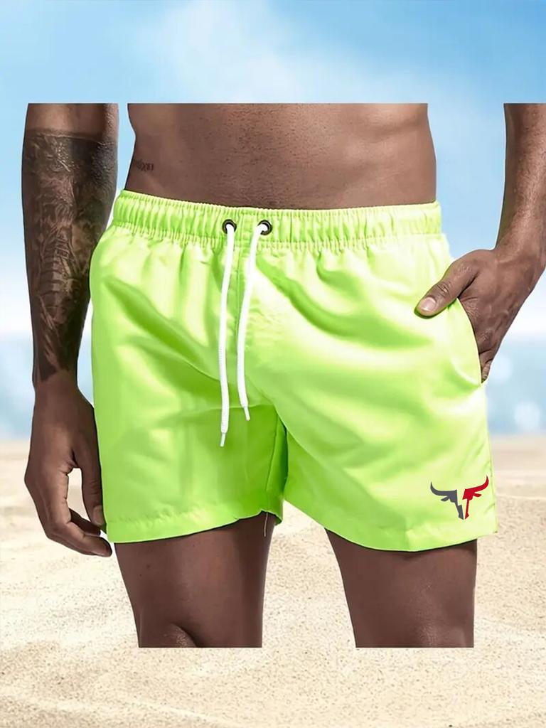 Men's Quick Dry Bull Print Swimming Shorts Breathable Surf Pants with Drawstring Pocket Summer Beach Shorts