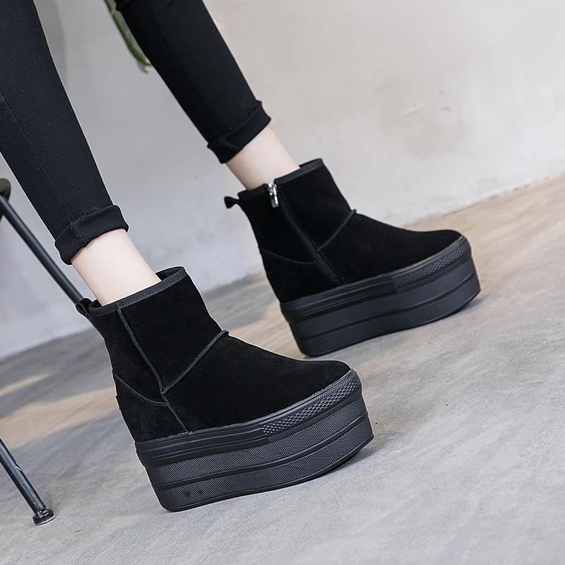 Women's Snow Boots, Frosted Leather Snow Boots, Muffin and Thick-soled Velvet Warm Women's Short Boots