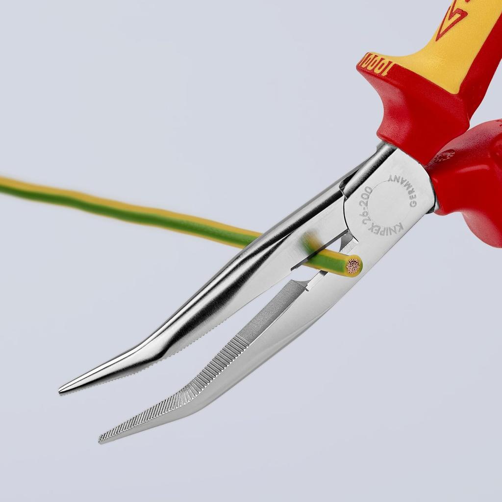 KNIPEX 200mm 1000V Insulated Bent Snipe Nose Pliers with Cutter - Professional Chrome-Plated Vanadium Steel Industrial Hand Tool