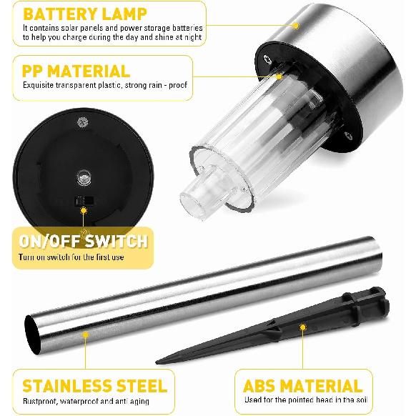 Solar Lights Outdoor, 12Pack Stainless Steel Outdoor Solar Lights - Waterproof, LED Landscape Lighting Solar Powered Outdoor Lights Solar Garden