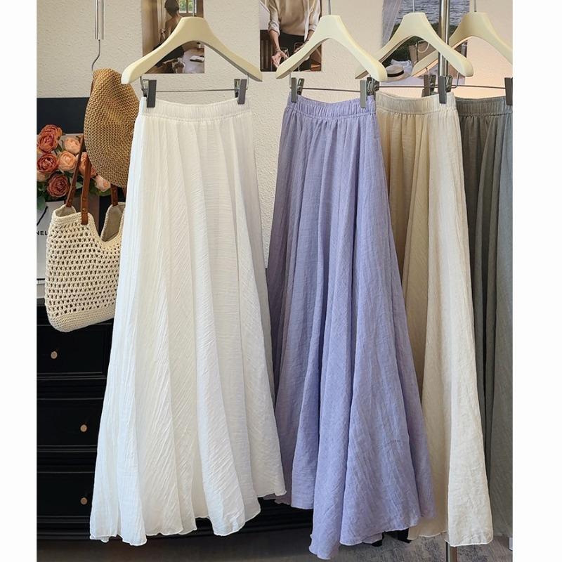 Japanese and Korean ice Tencel cotton and linen texture pleated skirt women's summer drooping sense casual pendulum A-shaped umbrella skirt long skirt