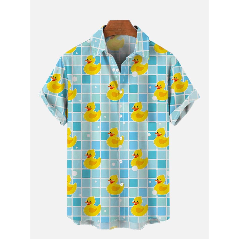 Unisex Men's Cosplay Shirts 3D Prints Splicing Cartoon Cute Duck Printing Short Sleeve Shirt Fashion Hawaiian Shirts For Men