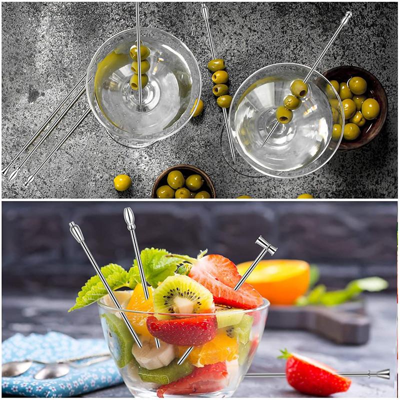 Cocktailspieße, 20 Stück Cocktail-Zahnstocher, Edelstahl Martini-Oliven-Spieße für Bar, Grill, Obst, Bloody Mary Getränk S