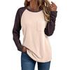 2026 Simple Round Neck Long Sleeve Patchwork T-Shirt Fashionable Pocket Casual Breathable Top