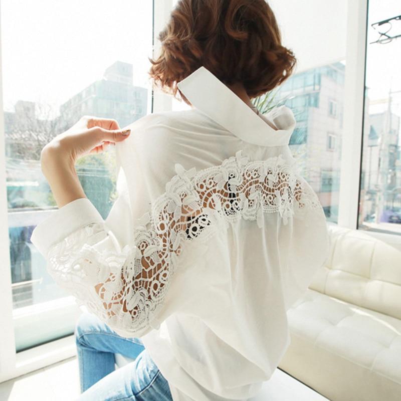 Turn-down Collar Cotton White Blouse Shirts Women Embroidery Floral Hollow Out Sexy Female Shirt Tops Loose Casual Blouses 1310