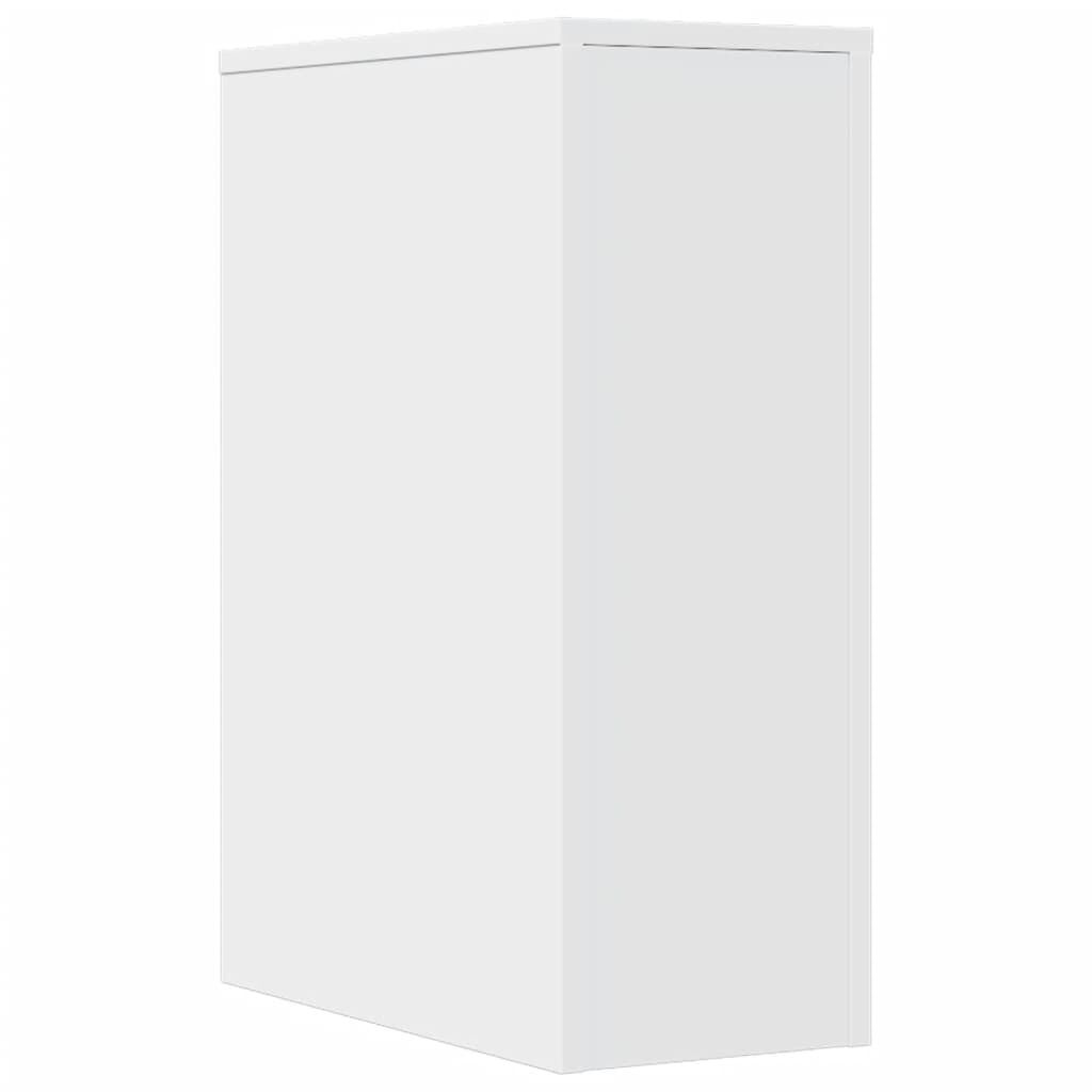 Narrow Wheeled Bathroom Cabinet, Bathroom Corner Storage Cabinet, White Engineered Wood