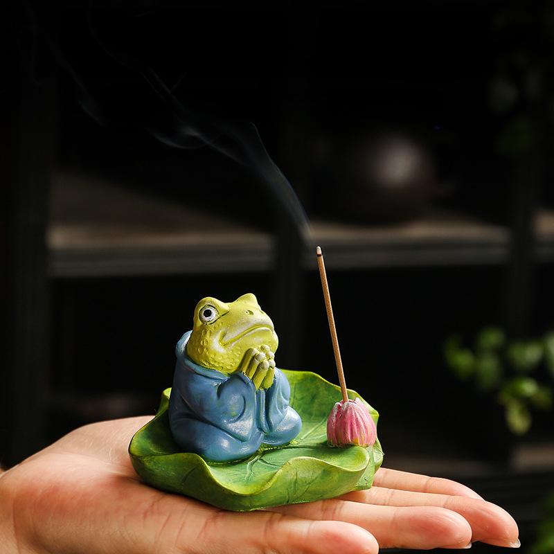 Frosch Lotusblatt Tee Haustiere Keramik Ornament Zuhause Zen Faden Räuchergefäß Basis Figur für Teezeremonie Dekoration Pinselhalter