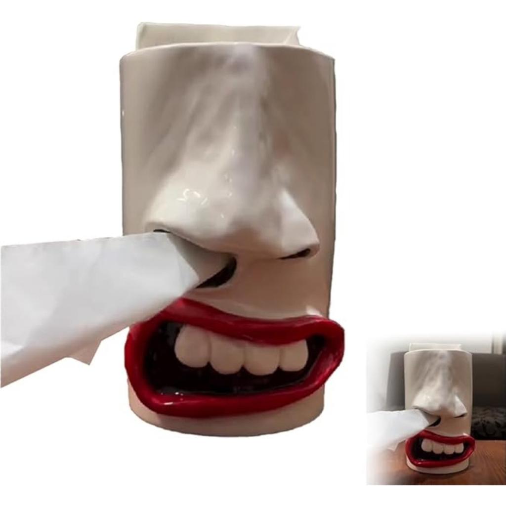Funny Face Tissue Holder, Quirky Mouth Nose Tissue Box Dispenser, Unique Toilet Paper Holder Novelty Tissue Box Cover for Bathroom Living Room