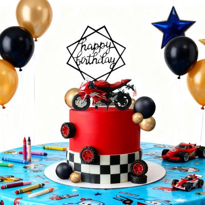 Birthday Cake Topper,Kids Party Decoration for Men Boys,Birthday Supplies,Motorbike Theme
