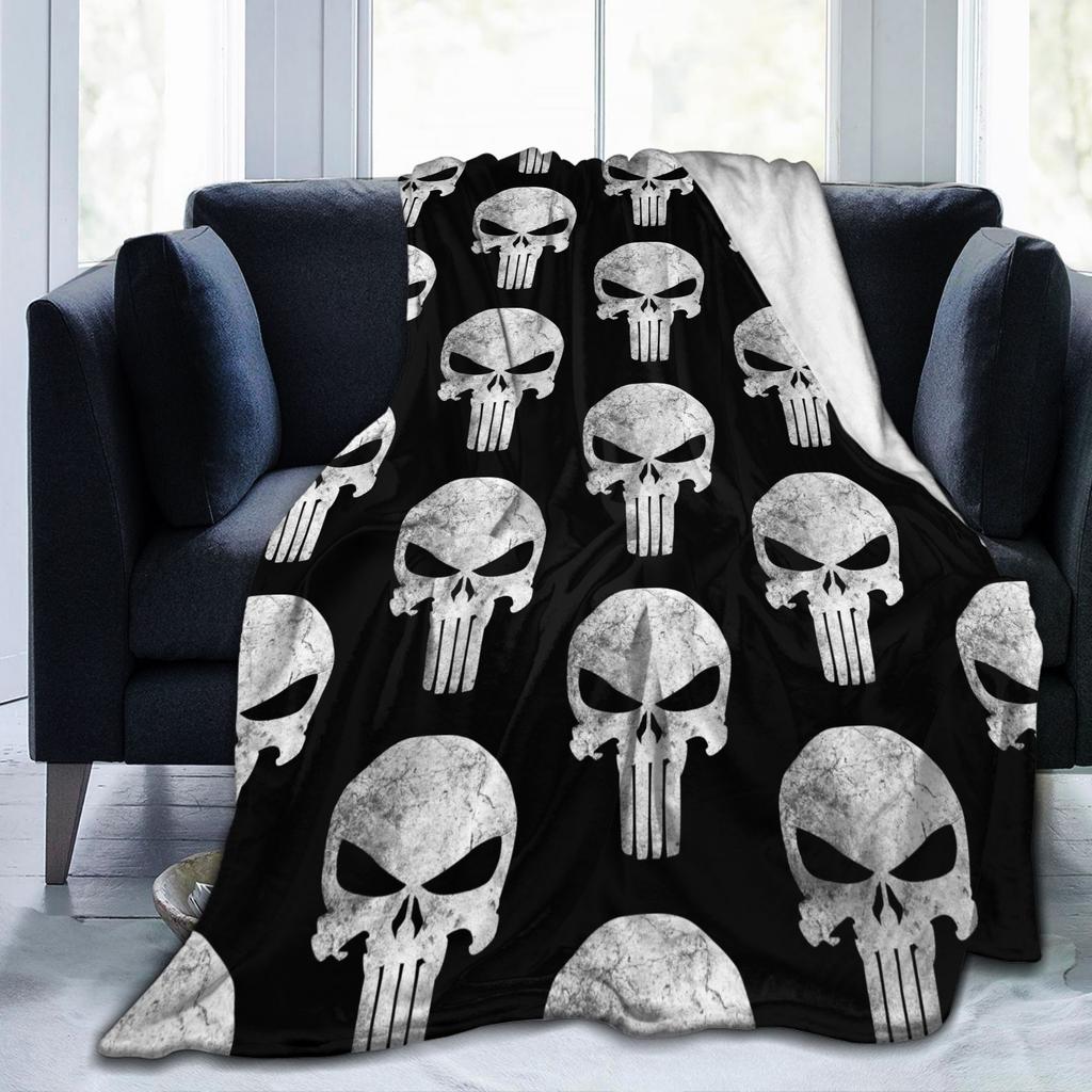 Punisher Skull Grunge Blankets Fleece Printed  Multi-function Warm Throw Blankets for Sofa Car Bedding Throws