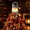Christmas Tree Finial Lighted Topper, Glowing Snowman Star Hat with LED Light, Winter Holiday Home Decor for And Indoor Top Decoration Plush Ornament