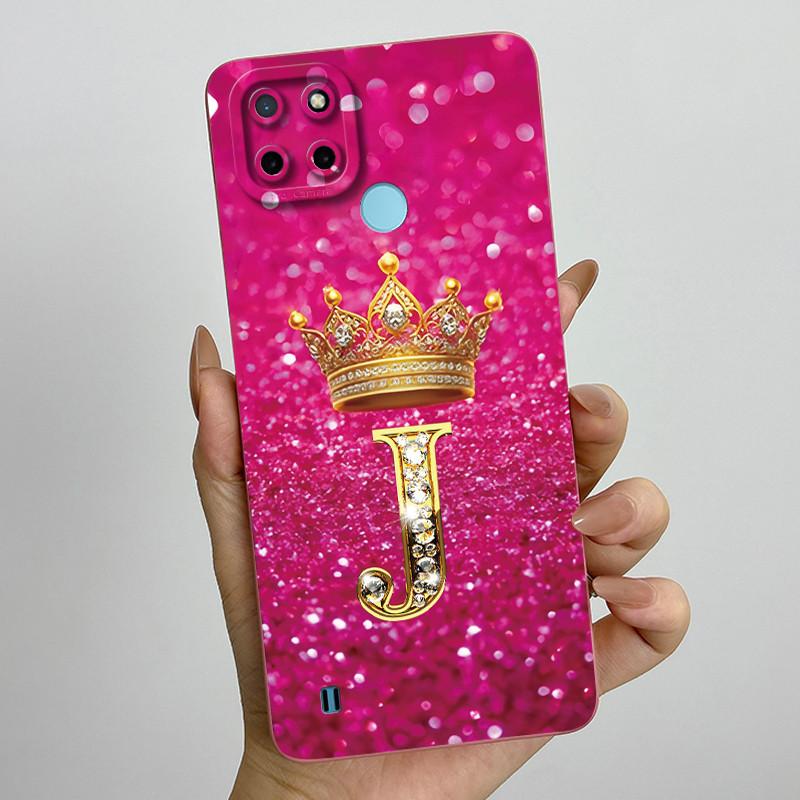 For Realme C21Y C25Y Phone Case Crown Letters Soft Liquid Silicone Protective Back Cover For Realme C21 C15 C 21 C 25 Y Fundas