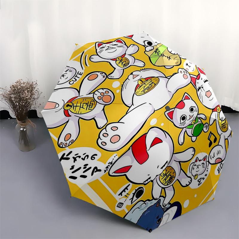 1pc Lucky Cat Automatic Opening and Closing Umbrella Convenient Triple-Fold Design, Suitable for Fans, Travel, and Everyday Use, Great Gift.C010
