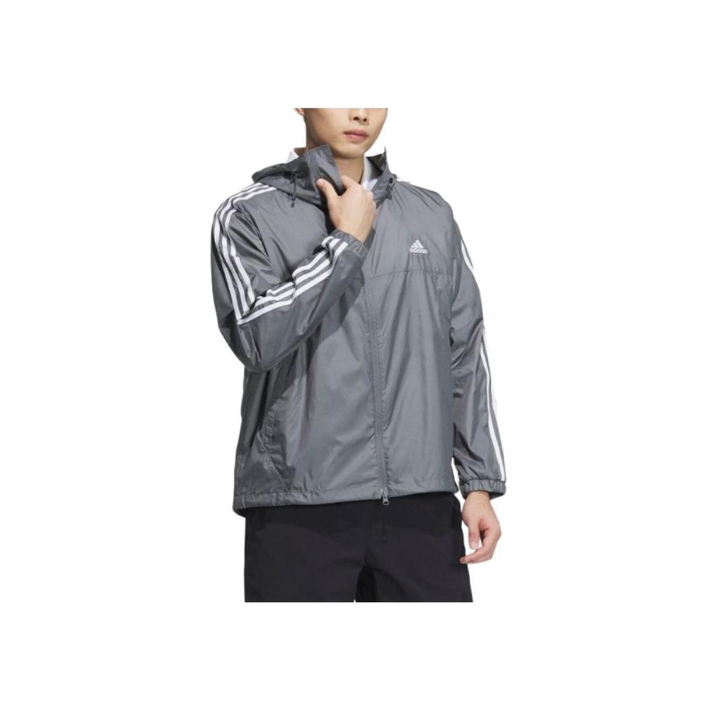 adidas Three Stripe Hooded Zip Jacket Men Jackets Gray JF3955