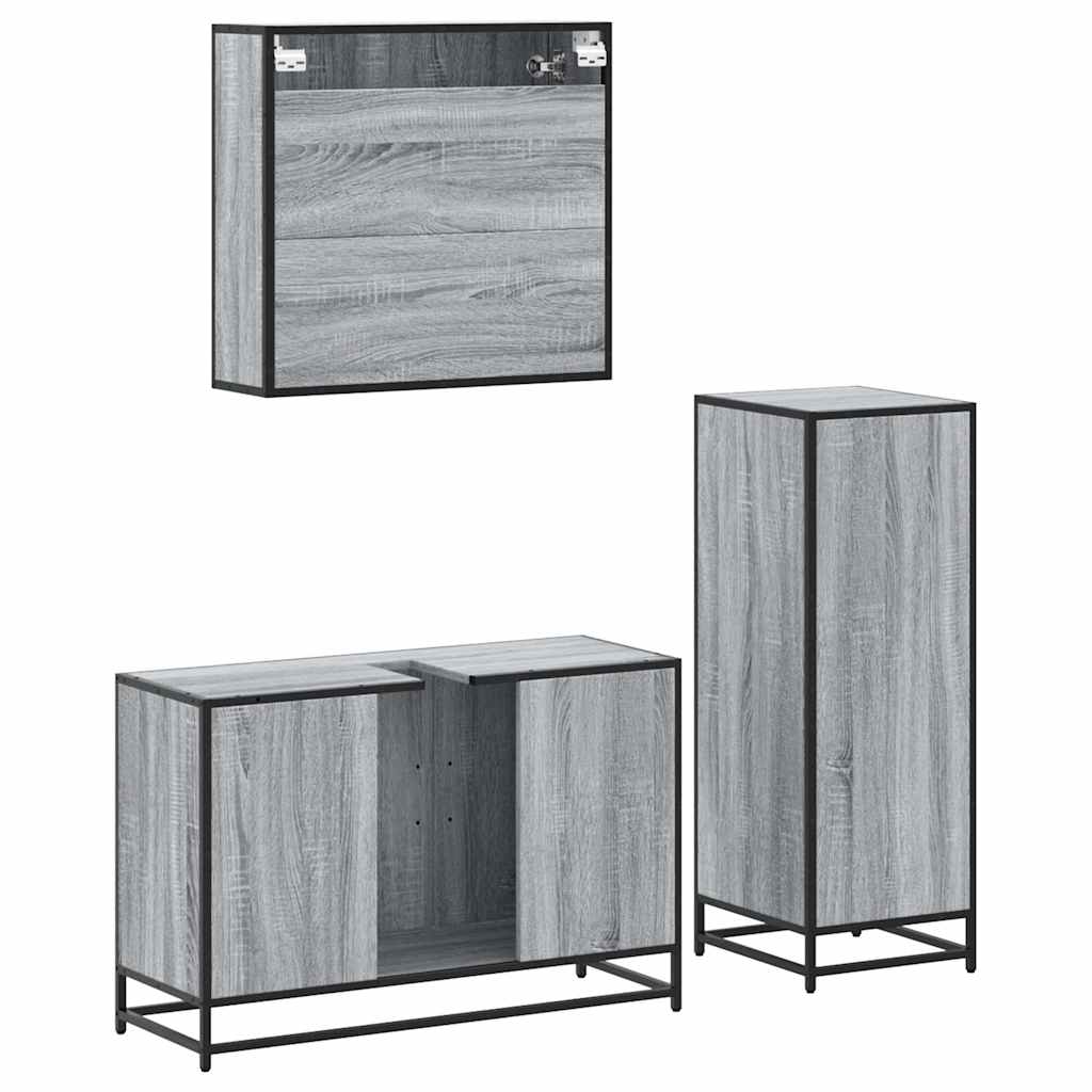 3 Piece Bathroom Furniture Set Grey Sonoma Wood Based Panel