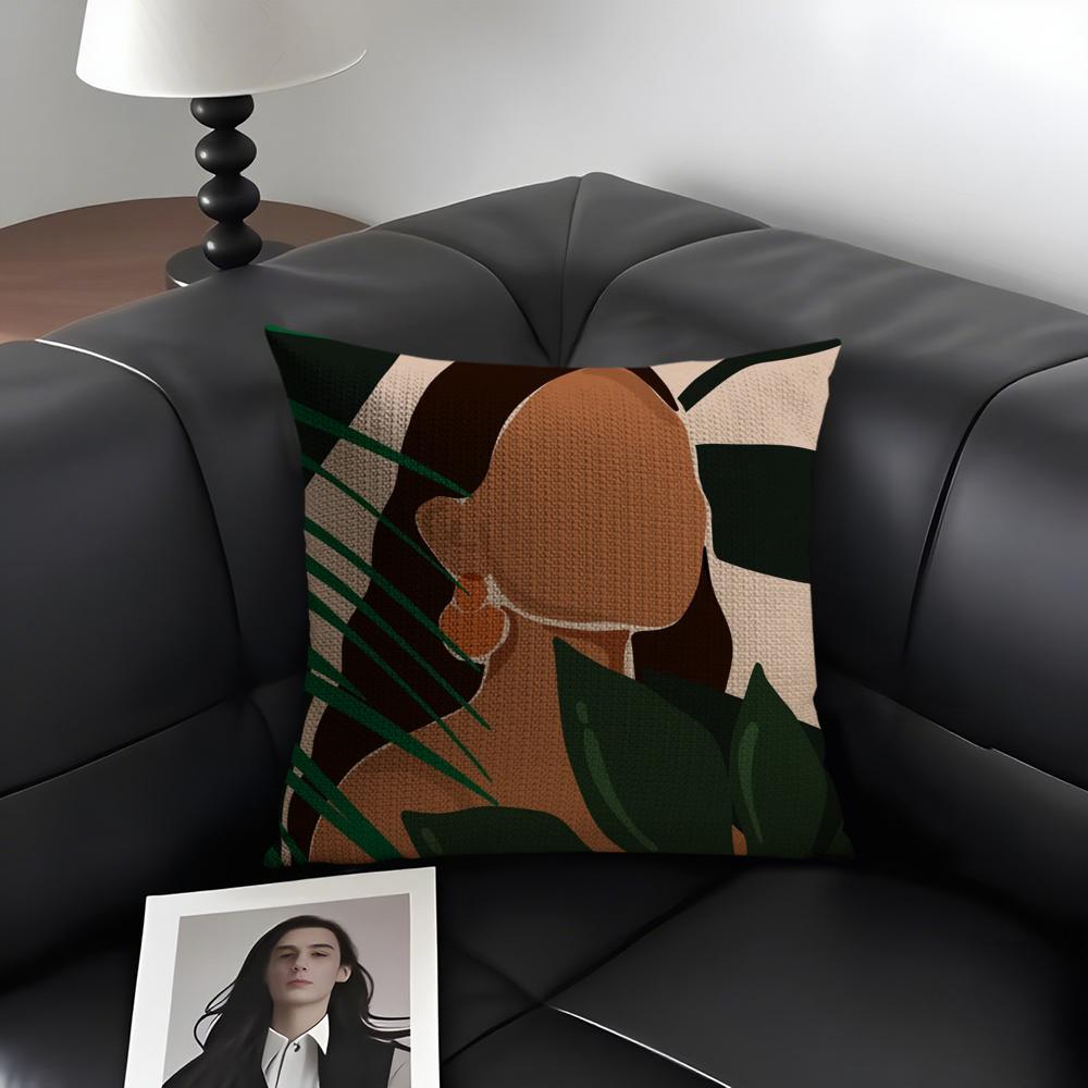 African Women Cushion Cover Natural Linen Organic Fabric Double-Sided Printing Sofa Home Decor Gift Pillow Case