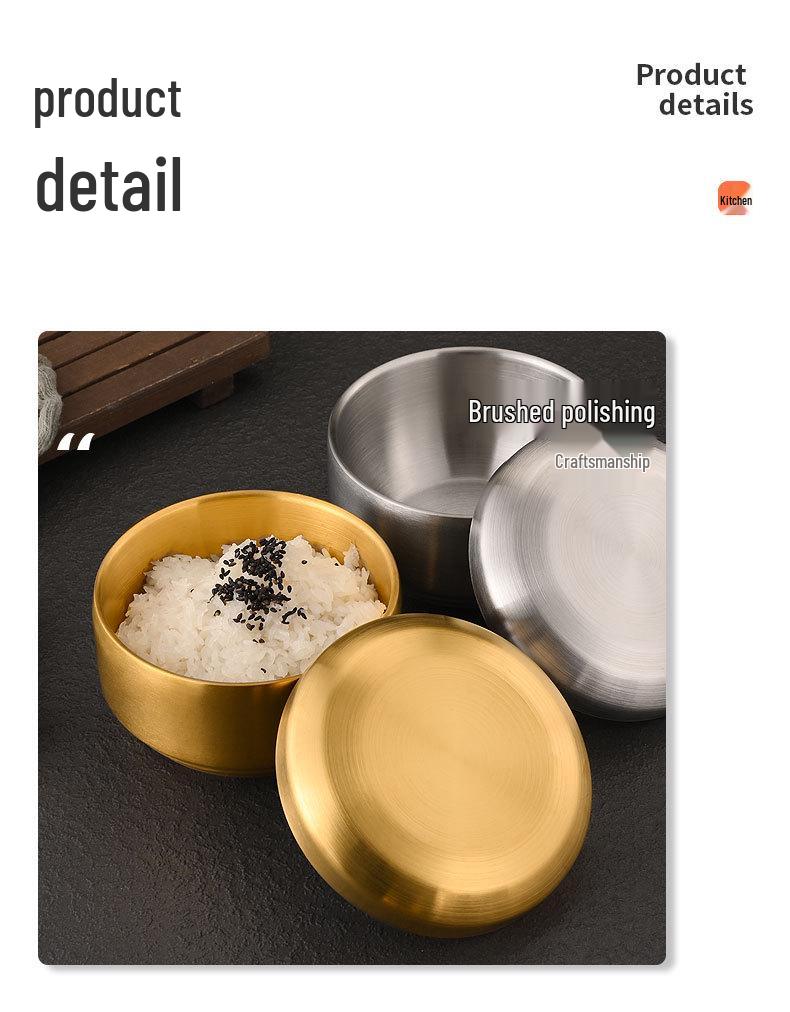 304 Stainless Steel Double-Layer Korean Rice and Soup Bowl with Lid for Kids