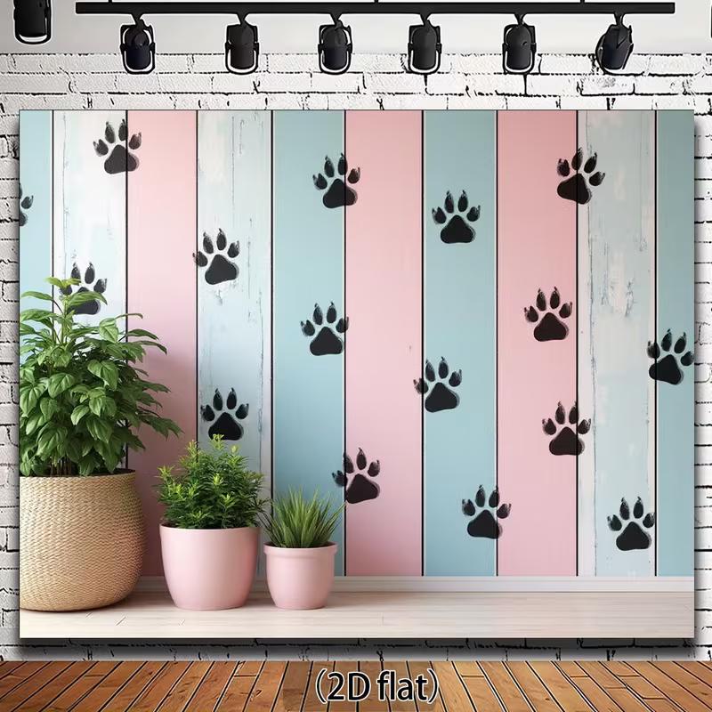 2D Paw Print Photography Backdrop Pet Themed Live Streaming Background 47.2x31.5inch/120*80cm