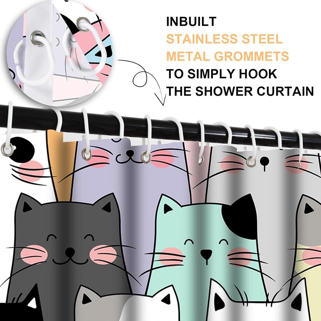 Cat Shower Curtain,Cute Colorful Cat Shower Curtains for Bathroom,Trendy Funny for Adults Cat Shower Curtain Anime Waterproof