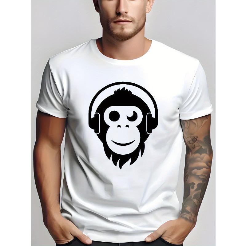 

Мужские футболки с коротким рукавом Обезьяна, Модные и трендовые базовые футболки с принтом, Мужские весенние и летние повседневные универсальные топы с круглым вырезом S белый