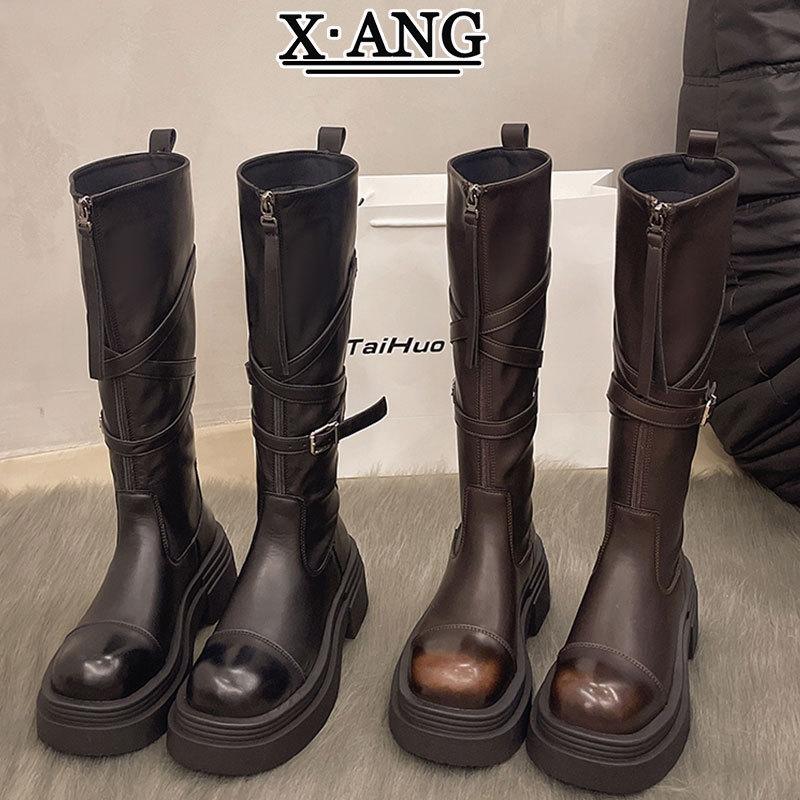 Leather tall boots for women, tall for small men, thick heels and thin brown knight boots, but knee boots, western cowboy boots