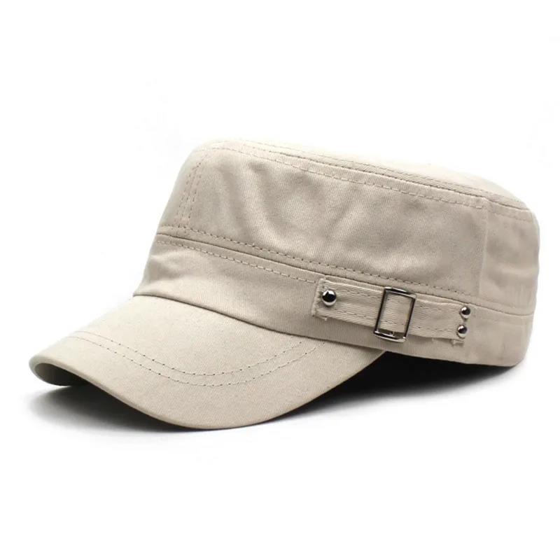 Ready Stocked Army Cap Men Women Pure Color Washed Cotton Flat Top Summer Autumn Adjustable Chapeau Visor HatHot Sell