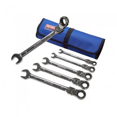 Ratchet Combination Spanner Set In Tool Roll, 6 Piece