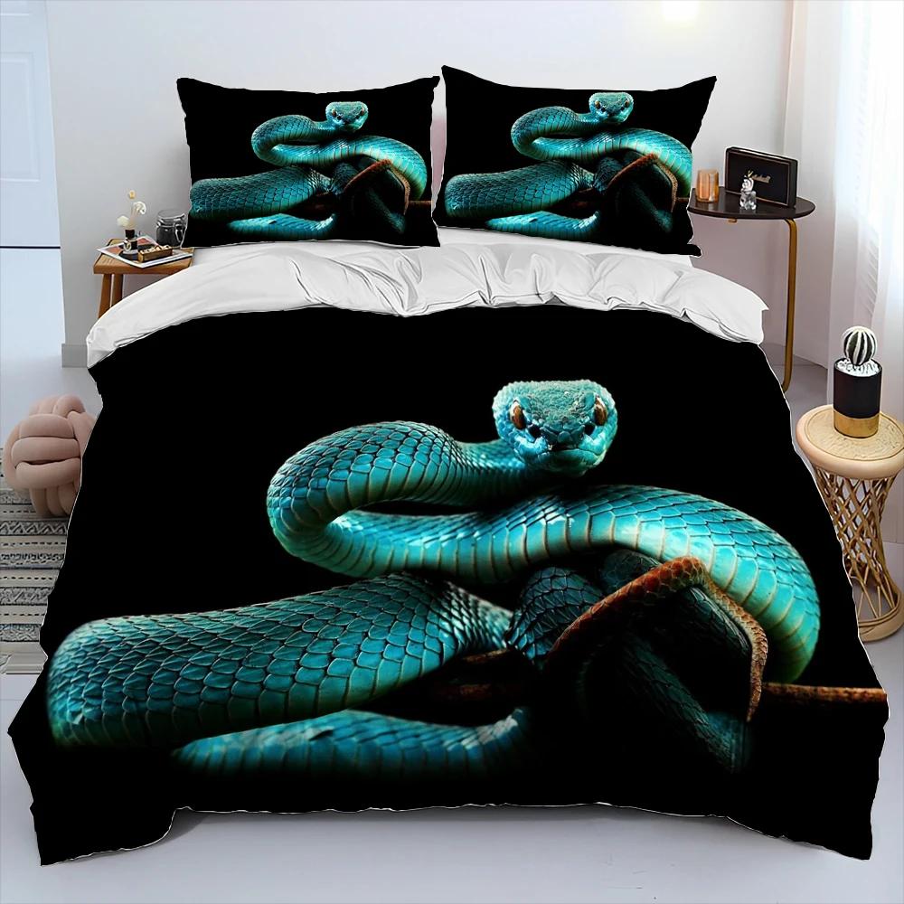Snake Duvet Cover Set Serpent Comforter Bedding with 2 Pillowcases Comfortable and Breathable Scary Animals Style Quilt Covers