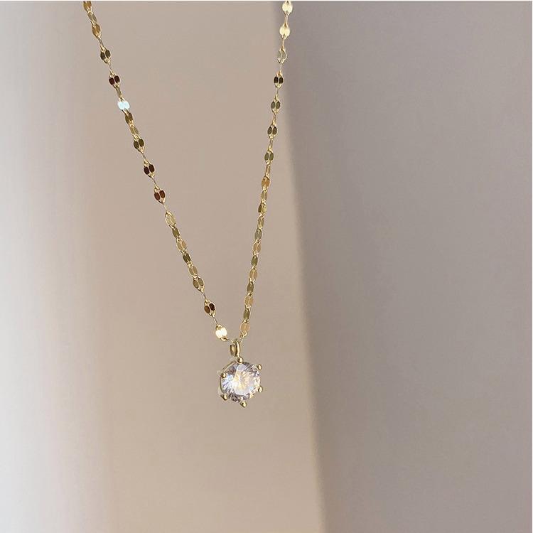 Shiny Pendant Necklace Simple Small Fresh Rhinestone Gold/silver Color Necklace Women's Accessories
