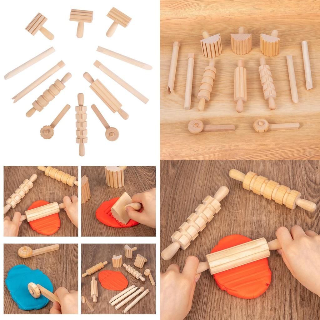 Wooden Pasta Rolling Pin With Textured Surface For Kids Diy Craft And Play